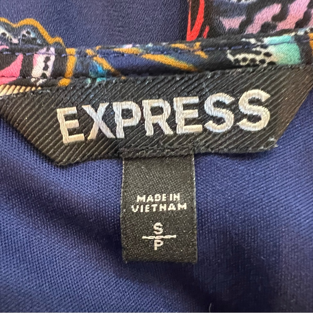 Express Maxi Dress Women's Small Blue Floral Long Roll Tab Sleeves Button Front - Picture 7 of 16